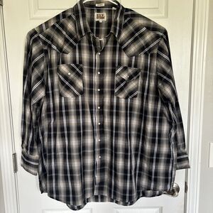 Ely Cattleman Big Man 3XL Plaid Shirt LongSleeve Pearl Snap Cowboy Western Shirt